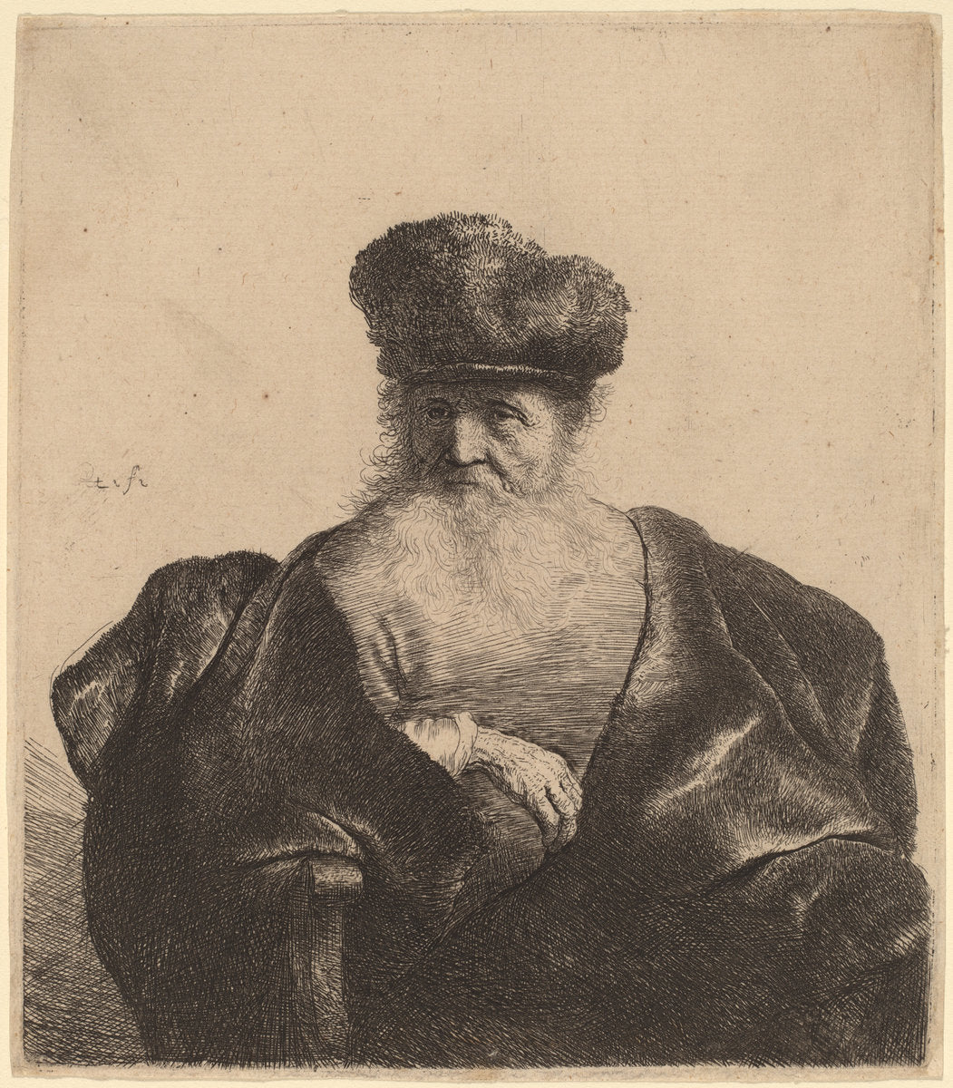 Old Man with Beard, Fur Cap, and Velvet Cloak by Rembrandt van Rijn (Dutch, 1606 - 1669), 16X12"(A3)Poster Print