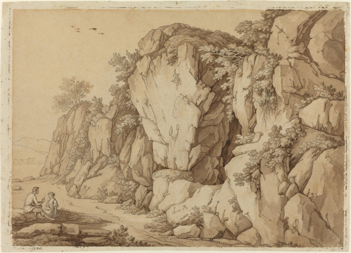 A Young Couple Seated near a Massive Rock Formation by Johann August Nahl II (German, 1752 - 1825), 16X12"(A3)Poster Print