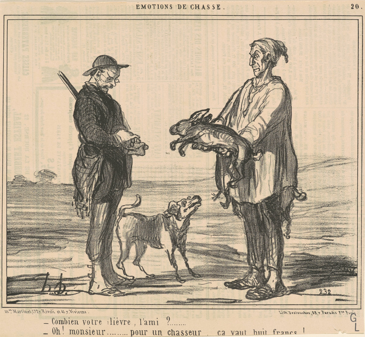 Combien votre lièvre, l'ami? by Honoré Daumier (French, 1808 - 1879), 16X12"(A3)Poster Print