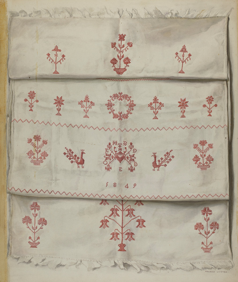 Pa. German Linen Towel by Frances Lichten (American, active c. 1935), 16X12"(A3)Poster Print