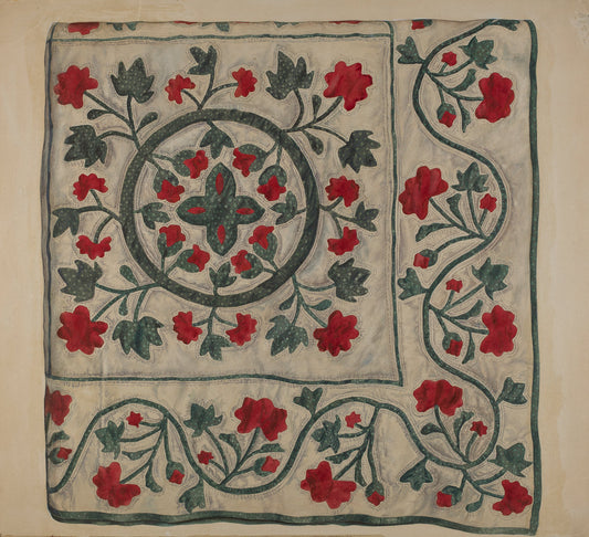 Quilt (Flowers in Circle) by Ralph Atkinson (American, active c. 1935), 16X12"(A3)Poster Print