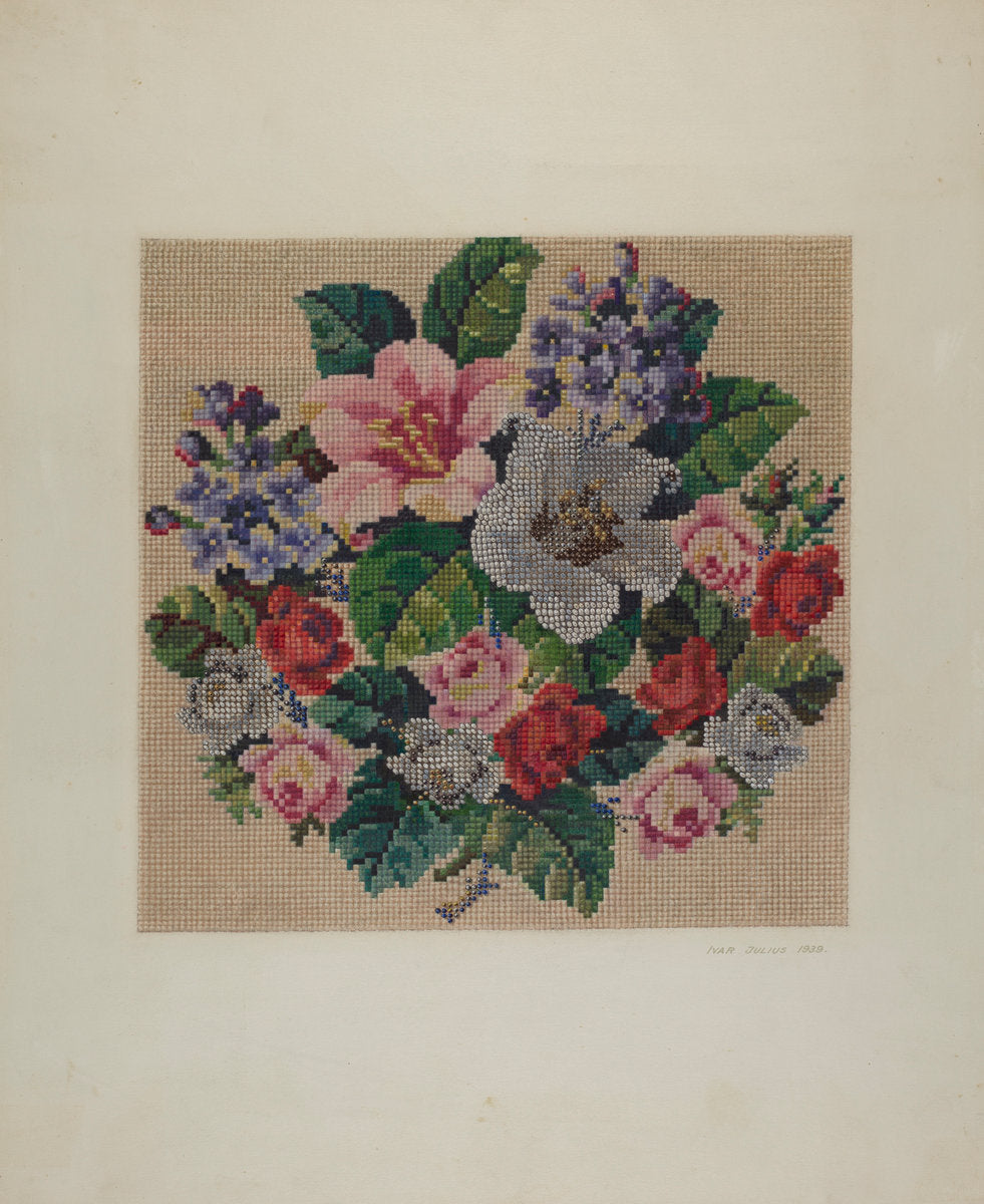 Gros Point Needlework - Flowers by Ivar Julius and Albert Rudin (American, active c. 1935), 16X12"(A3)Poster Print