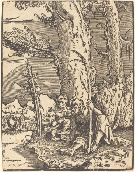 Saint Christopher Seated by a River Bank by Albrecht Altdorfer (German, 1480 or before - 1538), 16X12"(A3)Poster Print