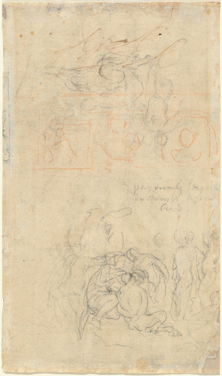Sheet of Studies with the Drunken Pan and Nymphs [verso] by Jacob Jordaens (Flemish, 1593 - 1678), 16X12"(A3)Poster Print