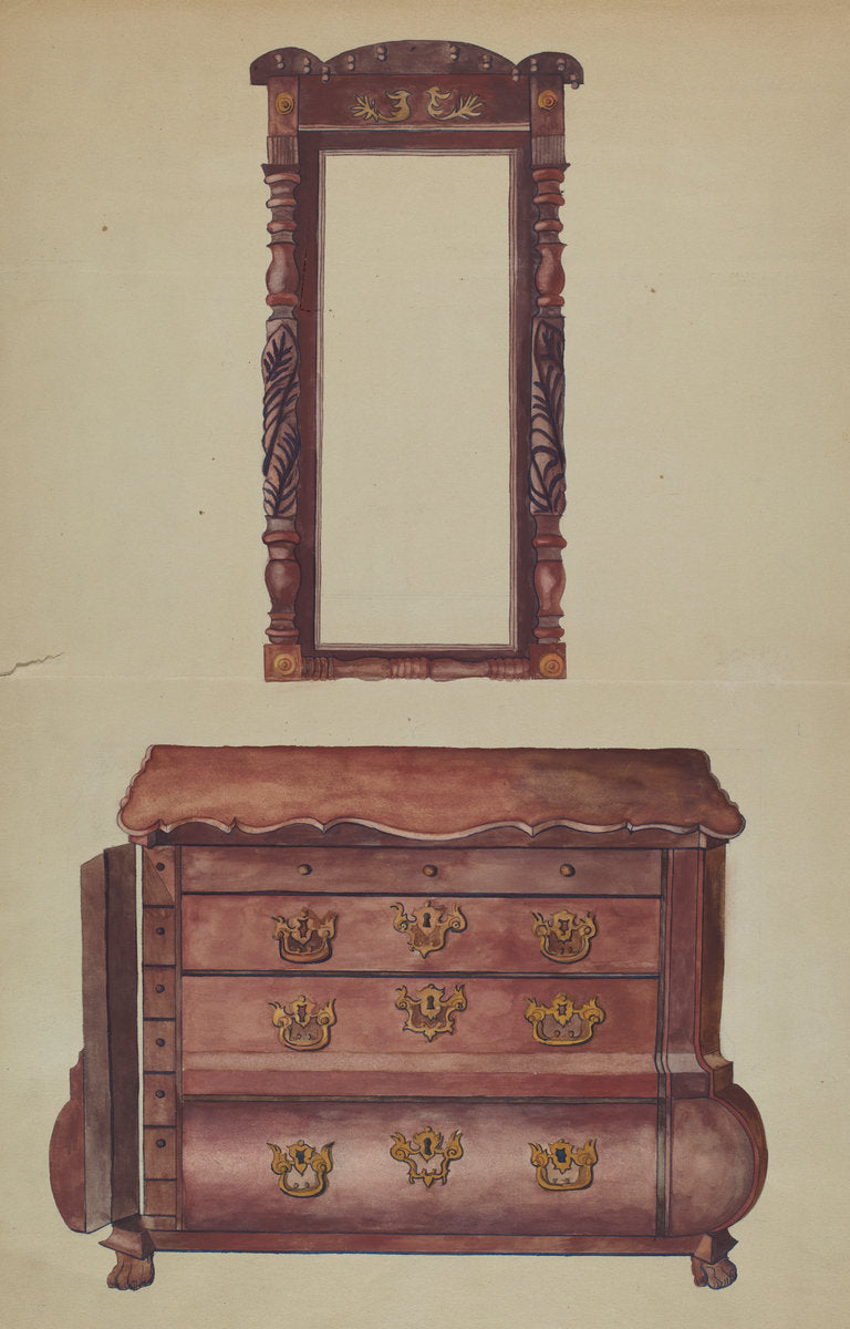 Drawers and Mirror by Juanita Lantz (American, active c. 1935), 16X12"(A3)Poster Print