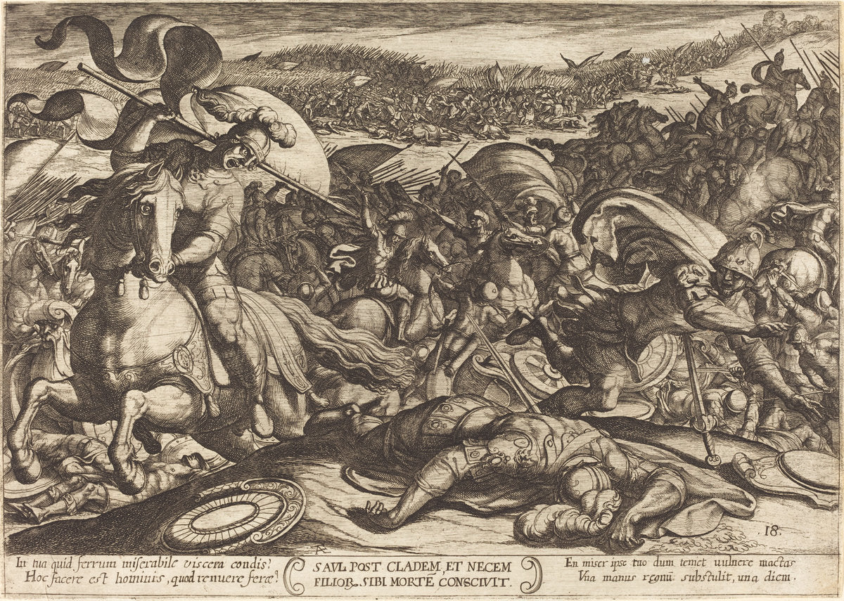 Saul Kills Himself after the Defeat of his Army by the Philistines by Antonio Tempesta (Florentine, 1555 - 1630), 16X12"(A3)Poster Print