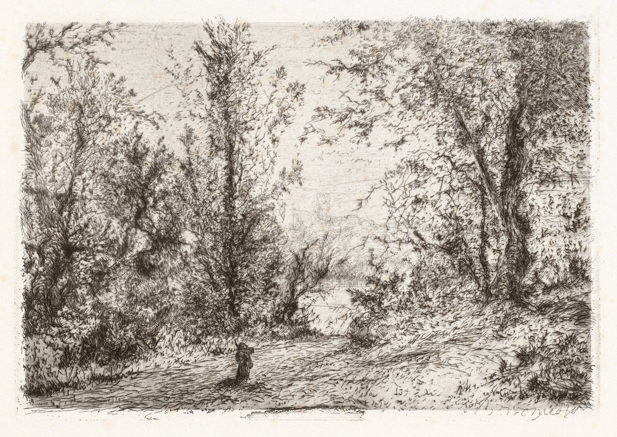 Forest on Lago Maggiore [Foresta sul lago Maggiore] by Giberto Borromeo (Italian, 1815 - 1885), 16X12"(A3)Poster Print