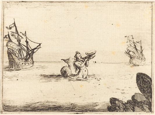 Siren between Two Ships by Jacques Callot (French, 1592 - 1635), 16X12"(A3)Poster Print