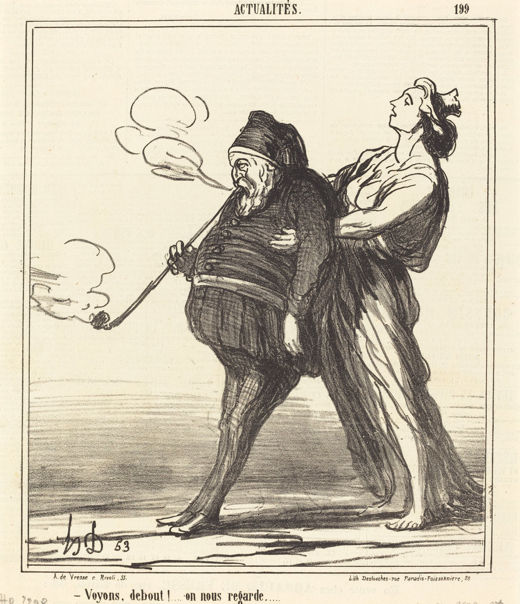 Voyons!... debout, on nous regarde by Honoré Daumier (French, 1808 - 1879), 16X12"(A3)Poster Print