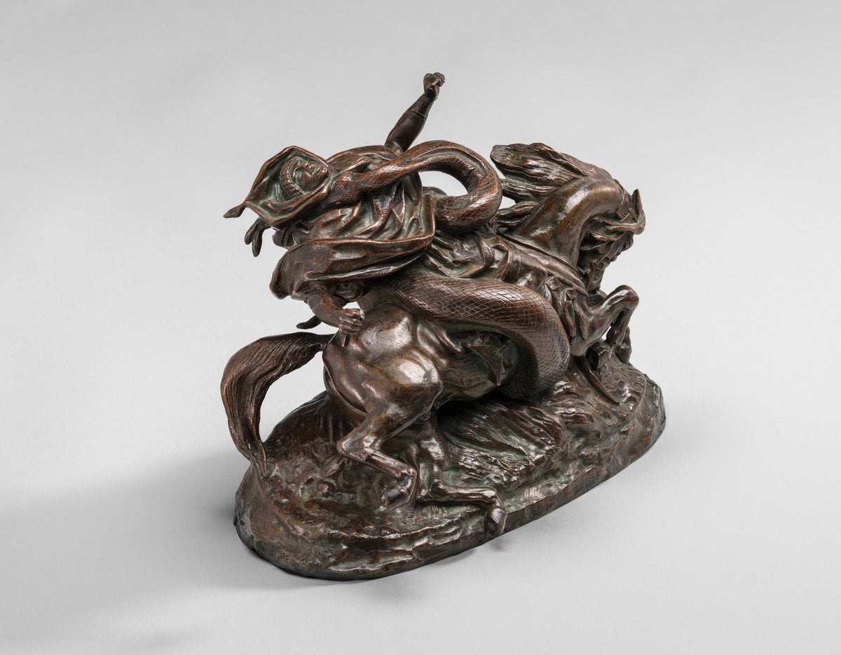North African Horseman Surprised by a Serpent by Antoine-Louis Barye (French, 1795 - 1875), 16X12"(A3)Poster Print