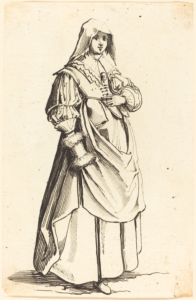 Bourgeoise with Muff, Facing Right by Israel Henriet after Jacques Callot (French, c. 1590 - 1661), 16X12"(A3)Poster Print