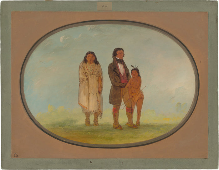 Kaskaskia Chief, His Mother, and Son by George Catlin (American, 1796 - 1872), 16X12