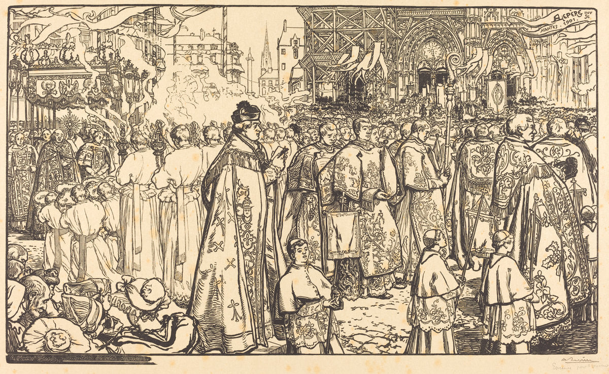 Corpus Christi Procession at Nantes (Procession de la Fete Dieu a Nantes) by Auguste Lepère (French, 1849 - 1918), 16X12"(A3)Poster Print