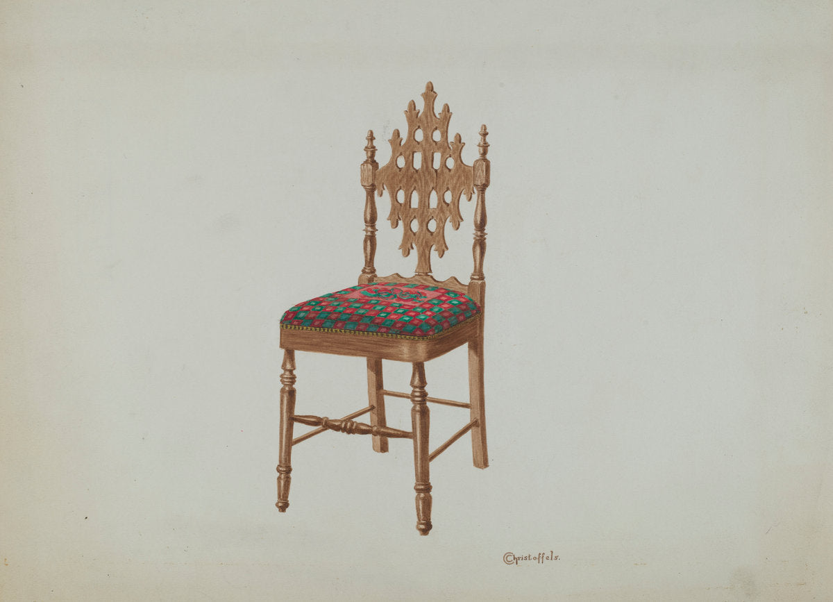 Handcarved Side Chair by Cornelius Christoffels (American, active c. 1935), 16X12"(A3)Poster Print