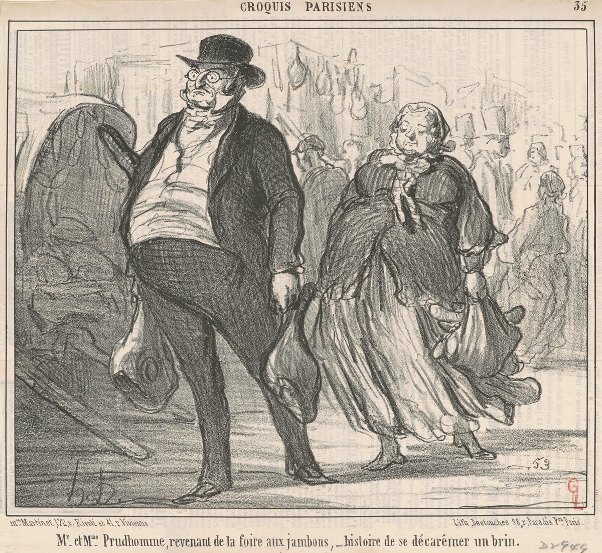 Mr et Mme Prudohomme revenant de la foire ... by Honoré Daumier (French, 1808 - 1879), 16X12"(A3)Poster Print