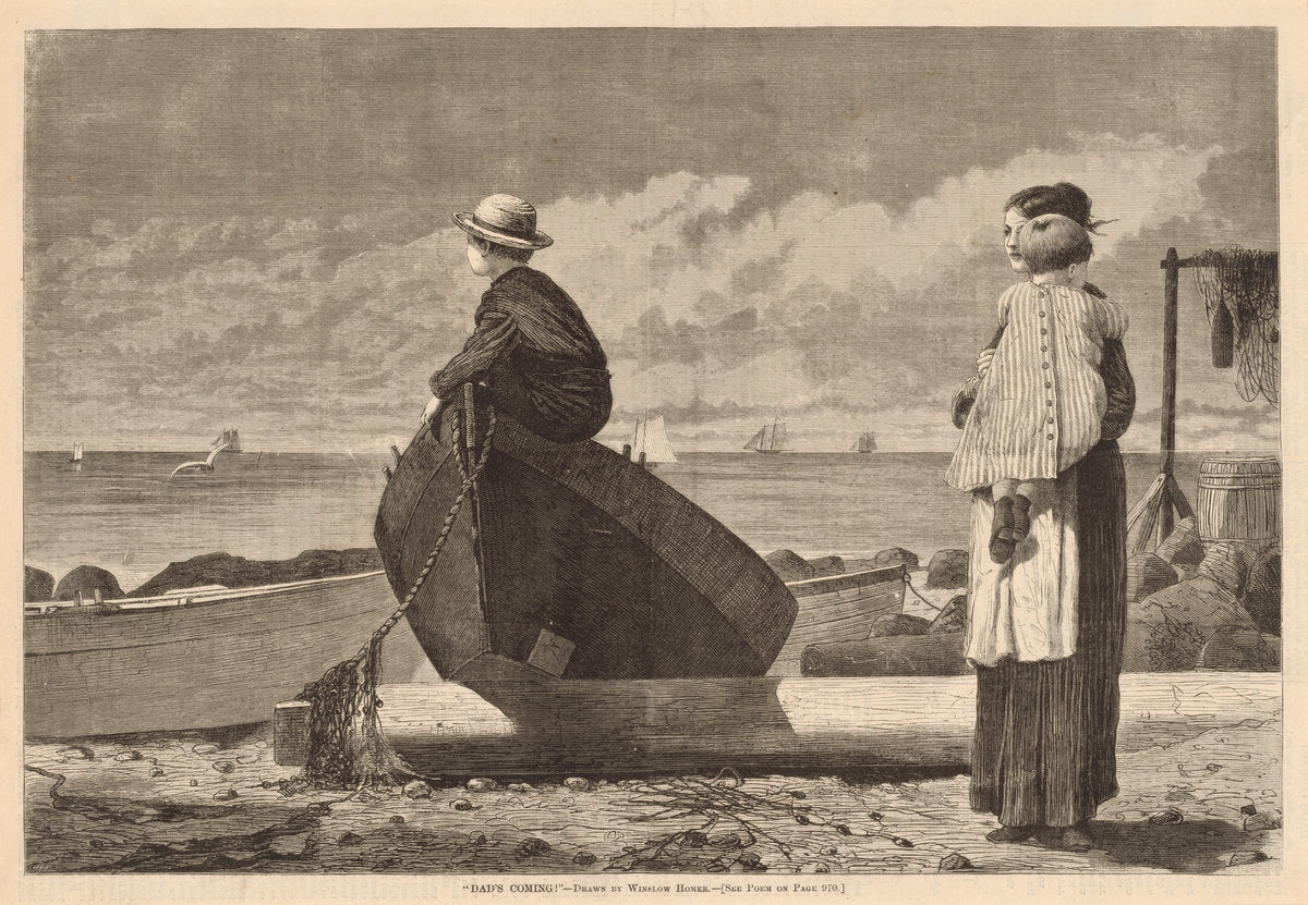 published 1873 by after Winslow Homer ("Dad's Coming!"), 16X12"(A3)Poster Print