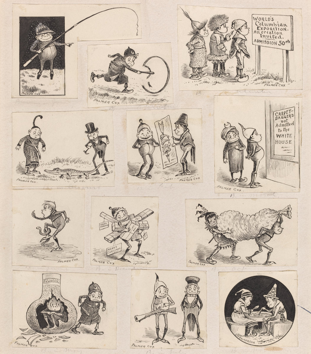 Brownies at Home - Twelve Vignettes by Palmer Cox (Canadian, 1840 - 1924), 16X12"(A3)Poster Print