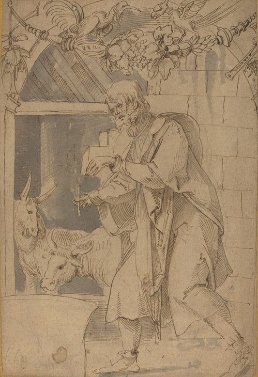 Study for One of Two Stained Glass Paintings Representing the Nativity by Hans Süss von Kulmbach (German, c. 1485 - 1522), 16X12"(A3)Poster Print