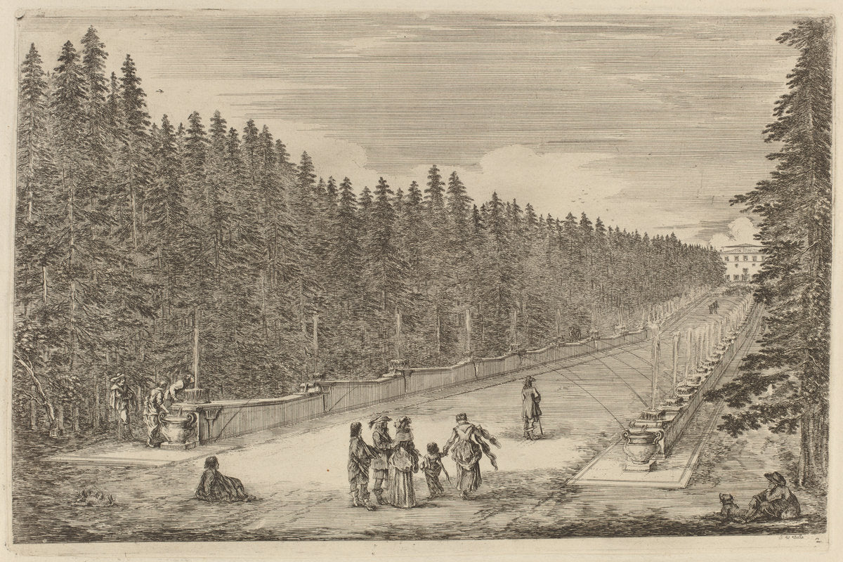 The Avenue of Fountains by Stefano Della Bella (Italian, 1610 - 1664), 16X12"(A3)Poster Print