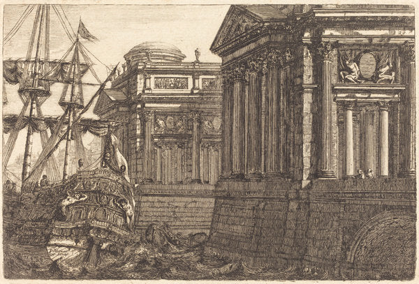 Imaginary Port Scene by Pierre Moreau (French, died 1762), 16X12"(A3)Poster Print