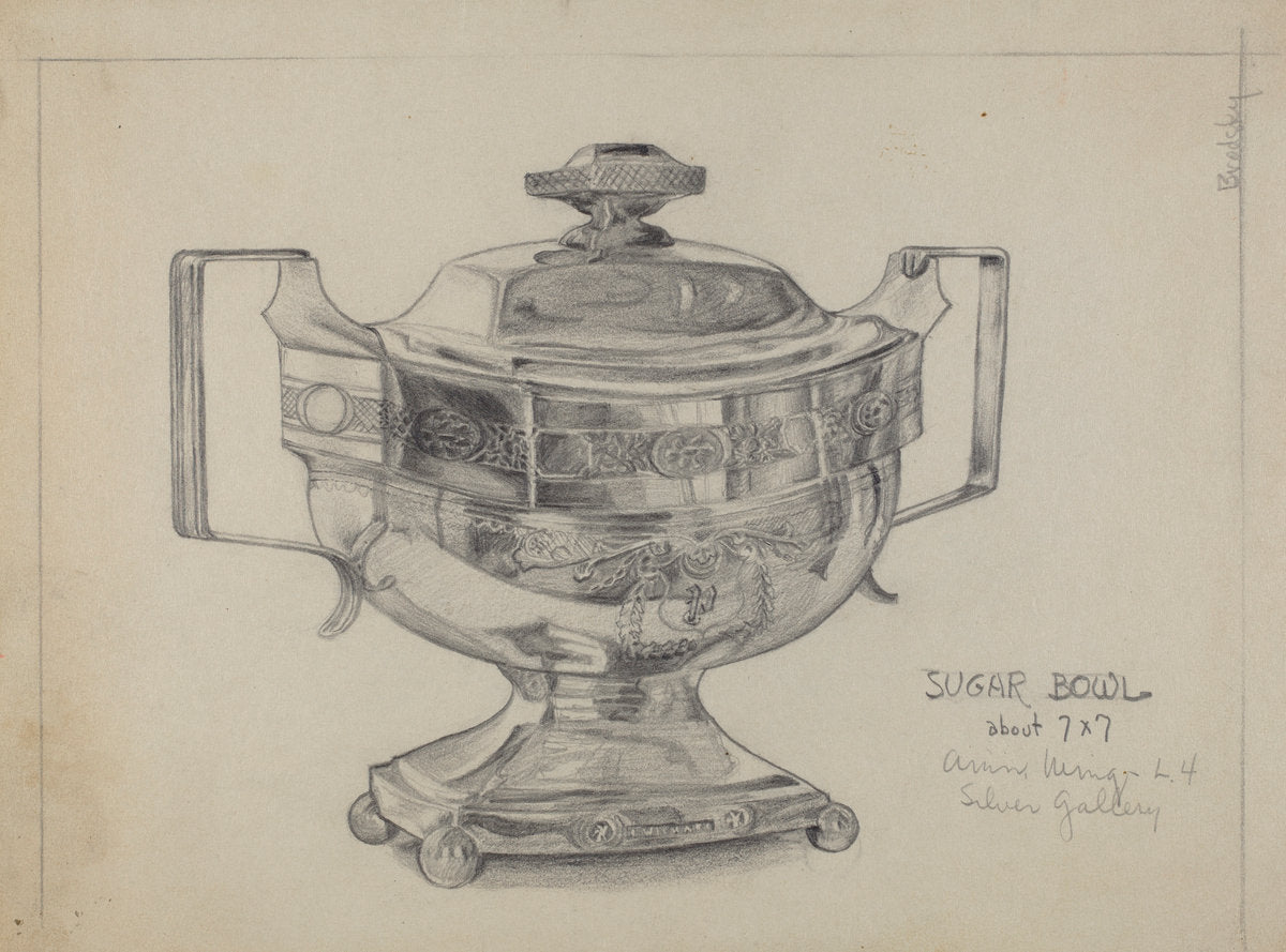Silver Sugar Bowl by S. Brodsky (American, active c. 1935), 16X12"(A3)Poster Print