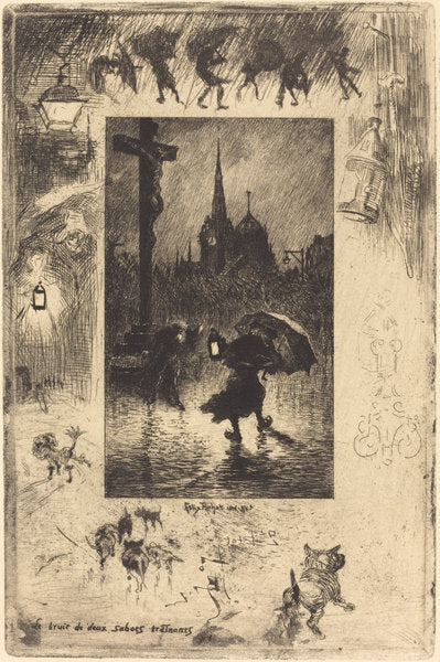Le bruit de deux sabots traînant... (The sound of two clogs shuffling...) by Félix-Hilaire Buhot (French, 1847 - 1898), 16X12"(A3)Poster Print