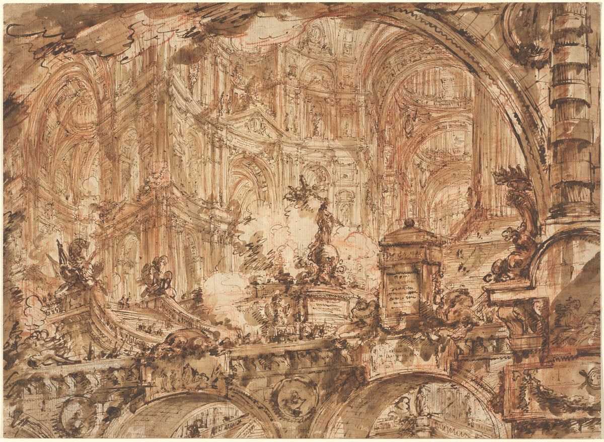 A Magnificent Palatial Interior by Giovanni Battista Piranesi (Venetian, 1720 - 1778), 16X12"(A3)Poster Print