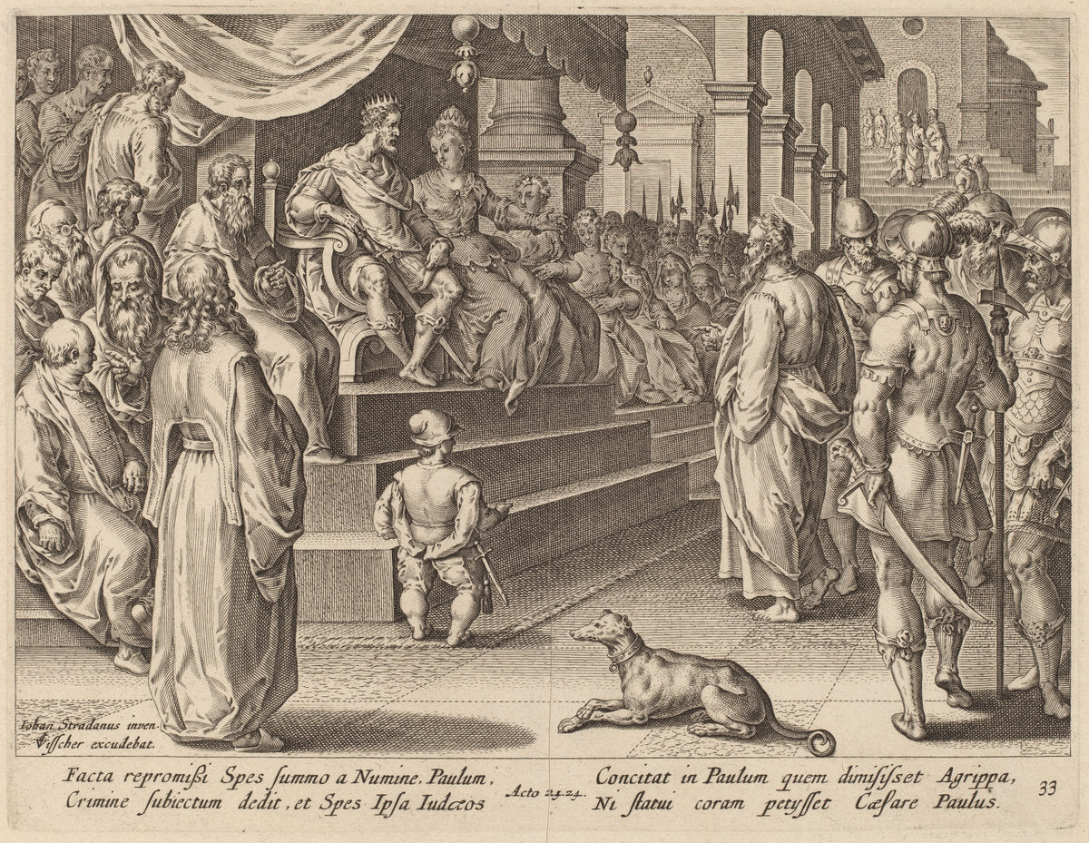 Saint Paul before Festus and Agrippa by Philip Galle after Jan van der Straet (Flemish, 1537 - 1612), 16X12"(A3)Poster Print