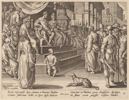 Saint Paul before Festus and Agrippa by Philip Galle after Jan van der Straet (Flemish, 1537 - 1612), 16X12"(A3)Poster Print