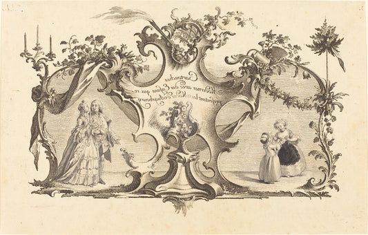Cartouches Modernes avec des Enfans qui representant les Modes d'Augsbourg by Johann Esaias Nilson (German, 1721 - 1788), 16X12"(A3)Poster Print