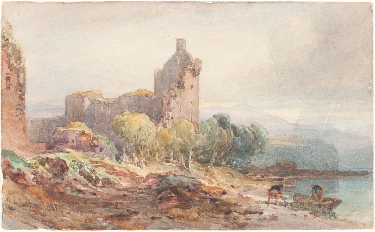 A Ruined Castle on a Lake by William Leighton Leitch (British, 1804 - 1883), 16X12"(A3)Poster Print