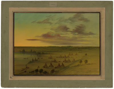 Sioux Village - Lac du Cygne by George Catlin (American, 1796 - 1872), 16X12"(A3)Poster Print