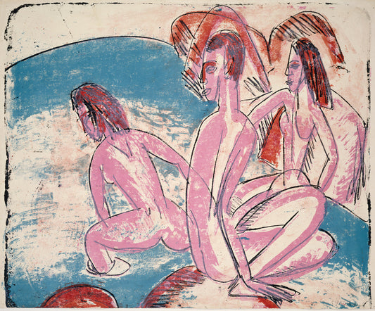 Three Bathers by Stones (Drei Badende an Steinen) by Ernst Ludwig Kirchner (German, 1880 - 1938), 16X12"(A3)Poster Print
