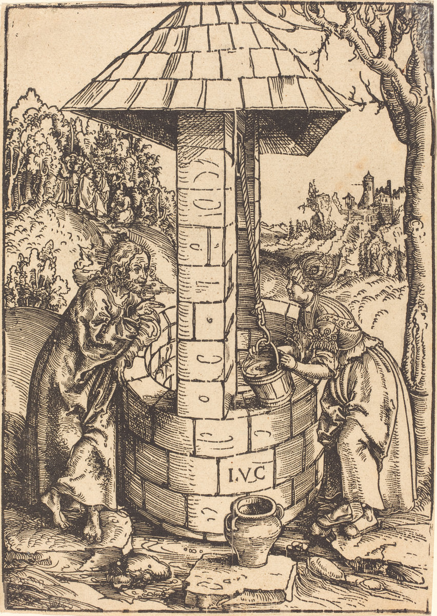 Christ and the Woman of Samaria by Lucas Cranach the Elder (German, 1472 - 1553), 16X12"(A3)Poster Print