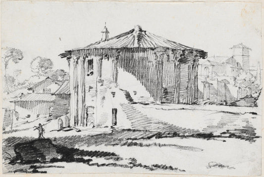 The Round Temple on the Piazza Bocca della Verità, Rome by Joseph-Marie Vien (French, 1716 - 1809), 16X12"(A3)Poster Print