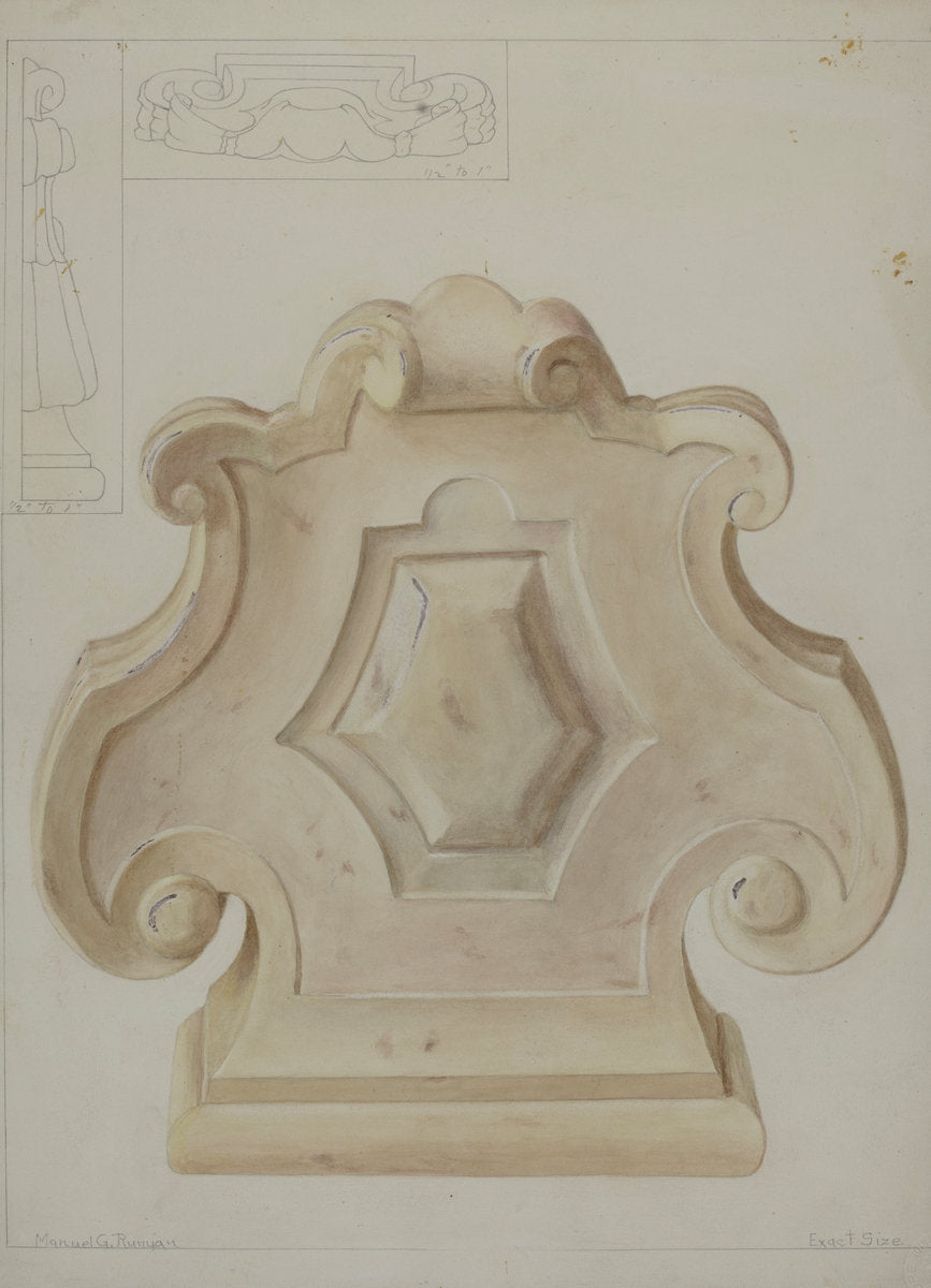 Marble Ornament (from top of mantelpiece) by Manuel G. Runyan (American, active c. 1935), 16X12"(A3)Poster Print