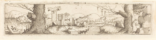 Landscape with a Brook and Ruins by Augustin Hirschvogel (German, 1503 - 1553), 16X12"(A3)Poster Print
