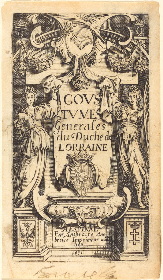 Frontispiece for "The Customs of Lorraine" by Jacques Callot (French, 1592 - 1635), 16X12"(A3)Poster Print