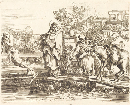 The Holy Family Preparing to Embark by Sébastien Bourdon (French, 1616 - 1671), 16X12"(A3)Poster Print