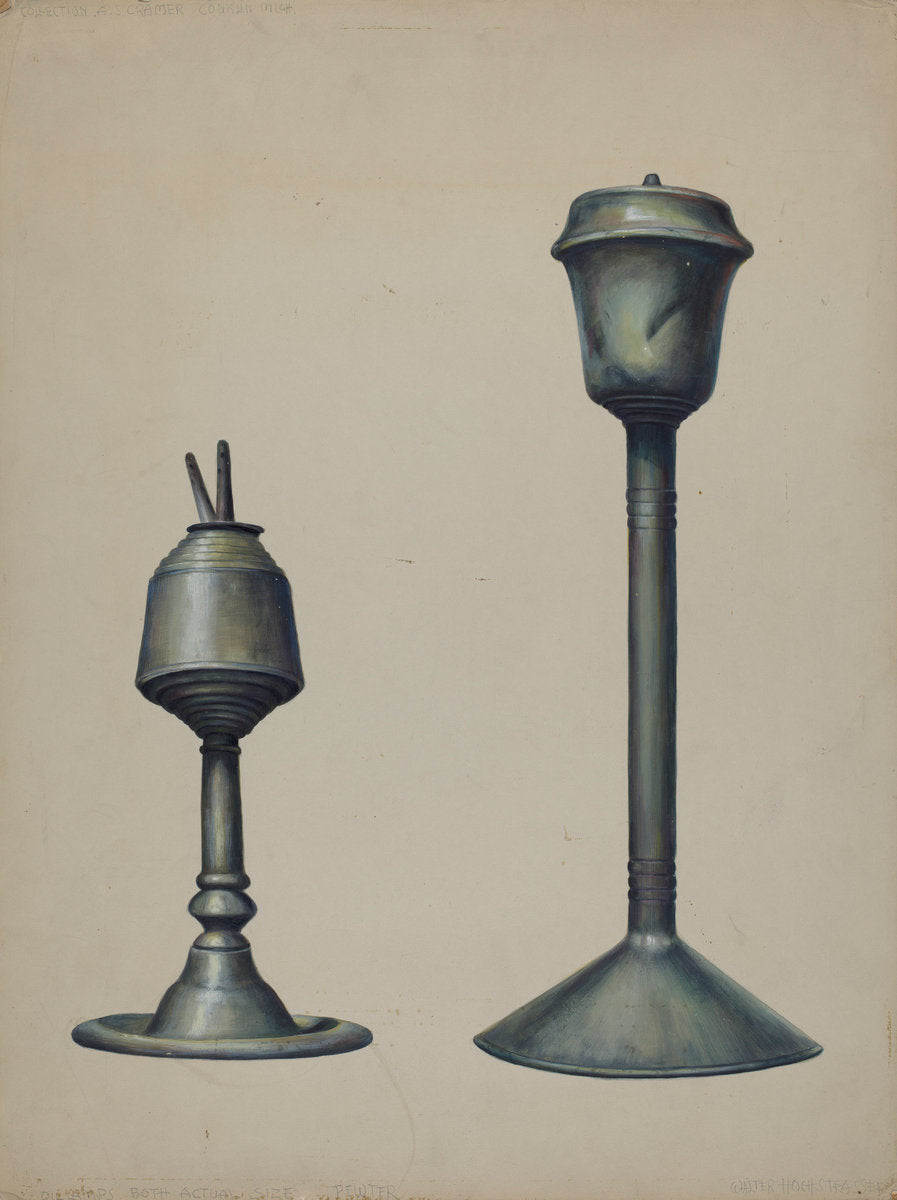Two Oil Lamps by Walter Hochstrasser (American, active c. 1935), 16X12"(A3)Poster Print