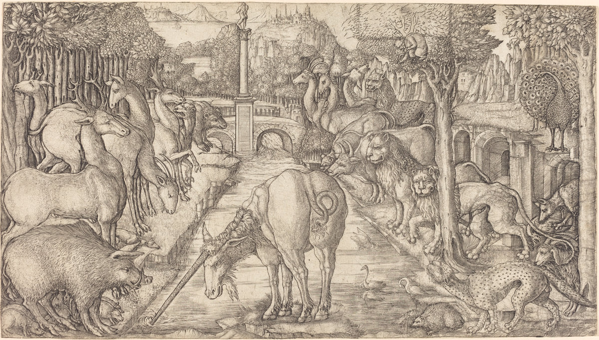 The Unicorn Purifies the Water with Its Horn by Jean Duvet (French, 1485 - c. 1570), 16X12"(A3)Poster Print