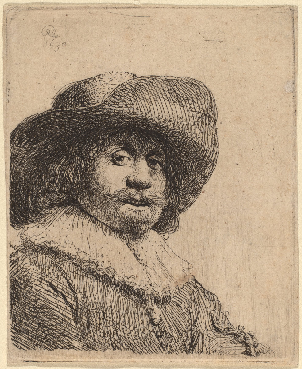 Man in a Broad-Brimmed Hat by Rembrandt van Rijn (Dutch, 1606 - 1669), 16X12"(A3)Poster Print