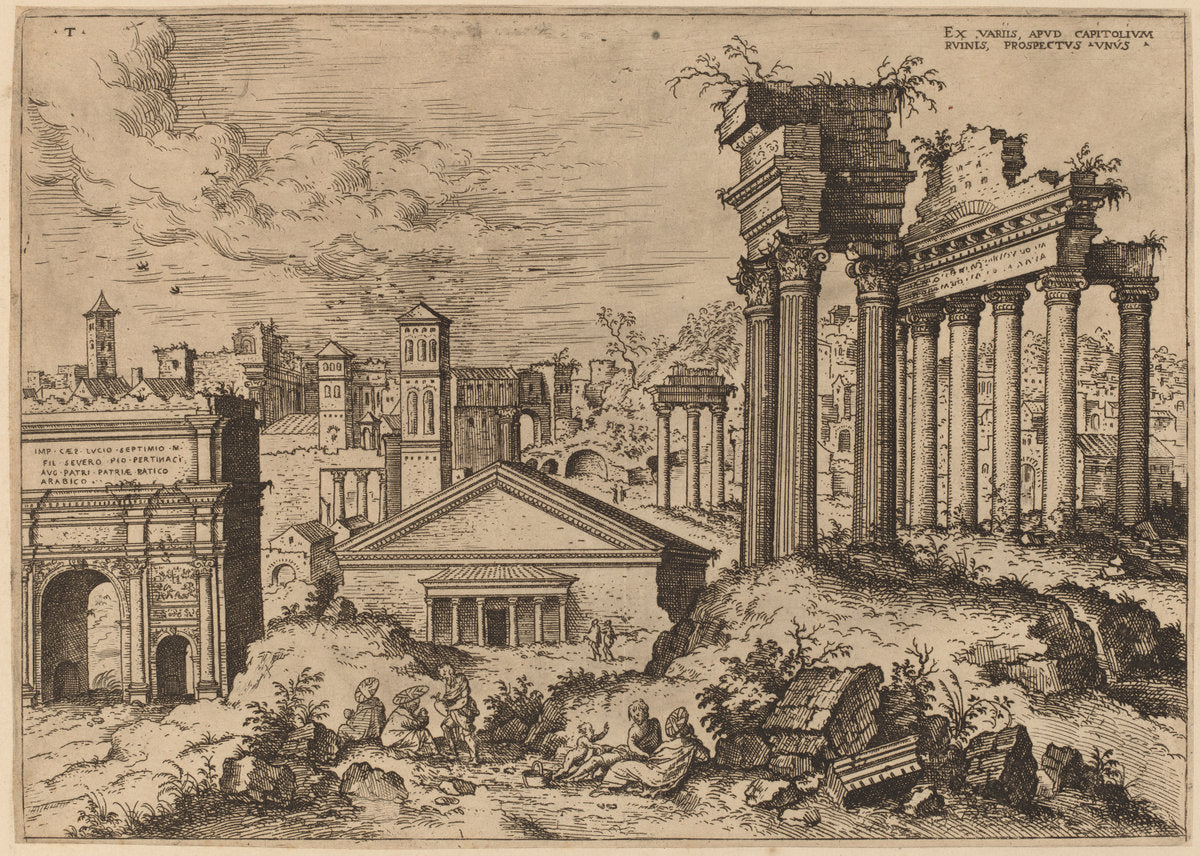 View of the Forum from the Base of the Capitol by Hieronymus Cock (Flemish, c. 1510 - 1570), 16X12"(A3)Poster Print