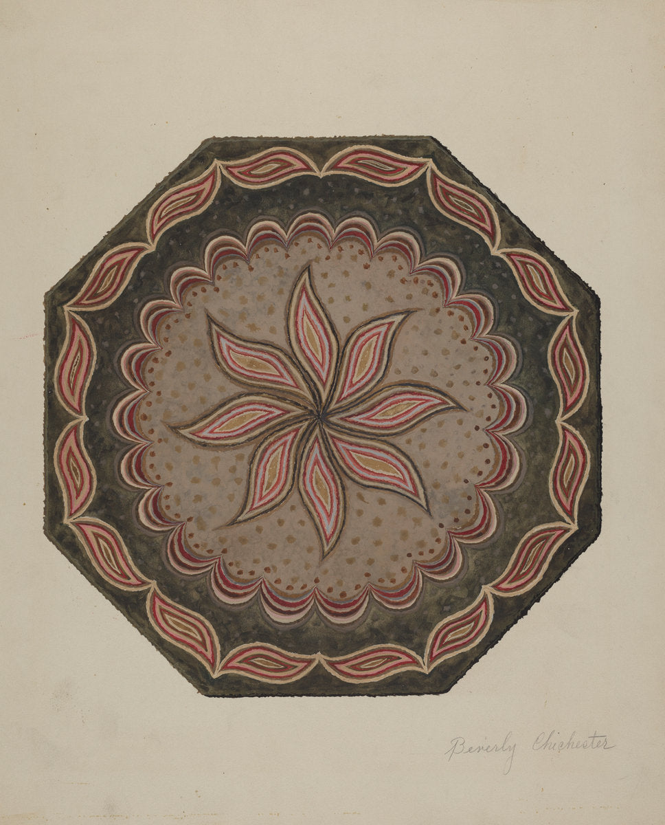 Octagonal Hooked Rug by Beverly Chichester (American, active c. 1935), 16X12"(A3)Poster Print