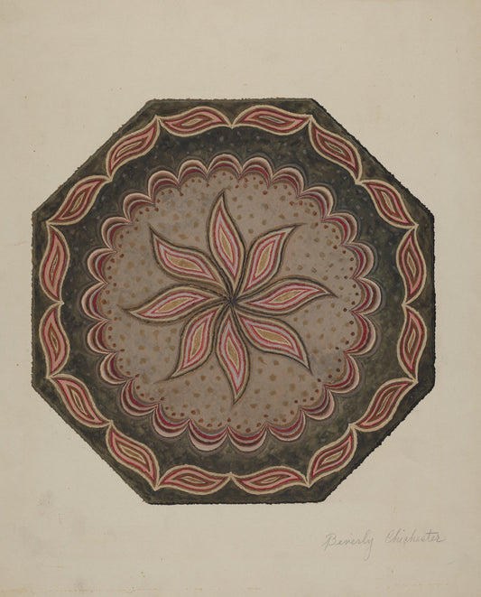 Octagonal Hooked Rug by Beverly Chichester (American, active c. 1935), 16X12"(A3)Poster Print