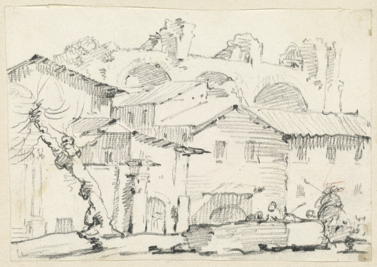 Houses on the North Side of the Forum with the Basilica of Maxentius Beyond by Joseph-Marie Vien (French, 1716 - 1809), 16X12"(A3)Poster Print