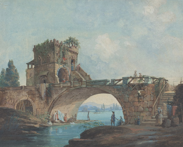 c. 1780 by French 18th Century after Hubert Robert (The Ponte Salario with Laundresses), 16X12"(A3)Poster Print