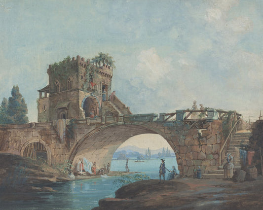 c. 1780 by French 18th Century after Hubert Robert (The Ponte Salario with Laundresses), 16X12"(A3)Poster Print