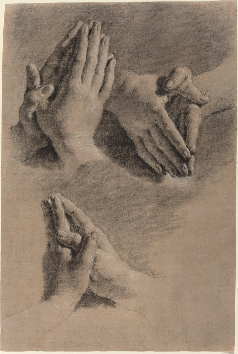 Three Studies of Hands Clasped in Prayer by Jacopo Guarana (Italian, 1720 - 1808), 16X12"(A3)Poster Print