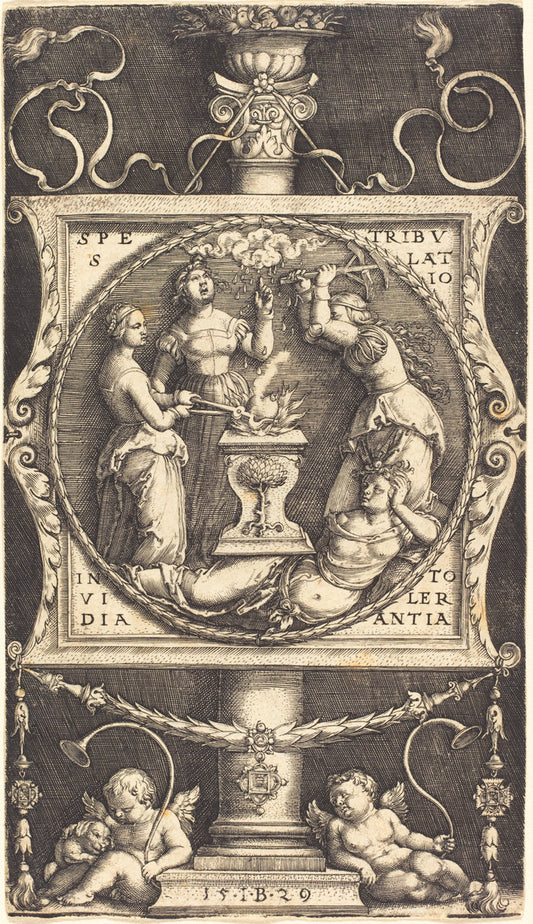 Emblem with Hope, Tribulation, Envy, and Tolerance by Master IB (German, active c. 1523/1530), 16X12"(A3)Poster Print